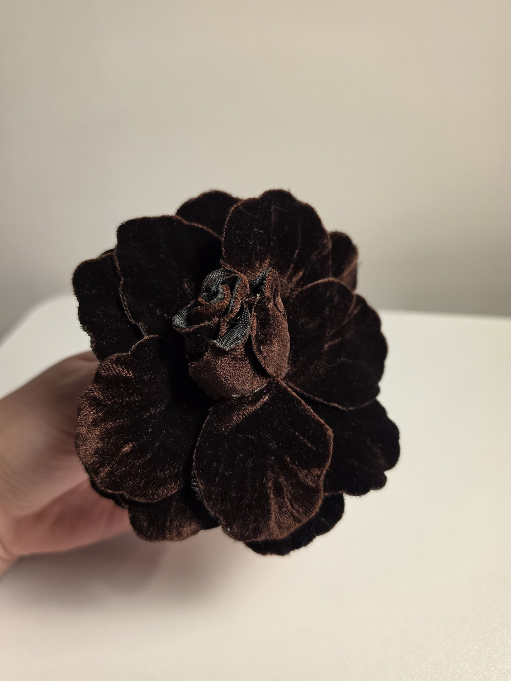 Vintage Brown Velvet Rose Brooch Pin